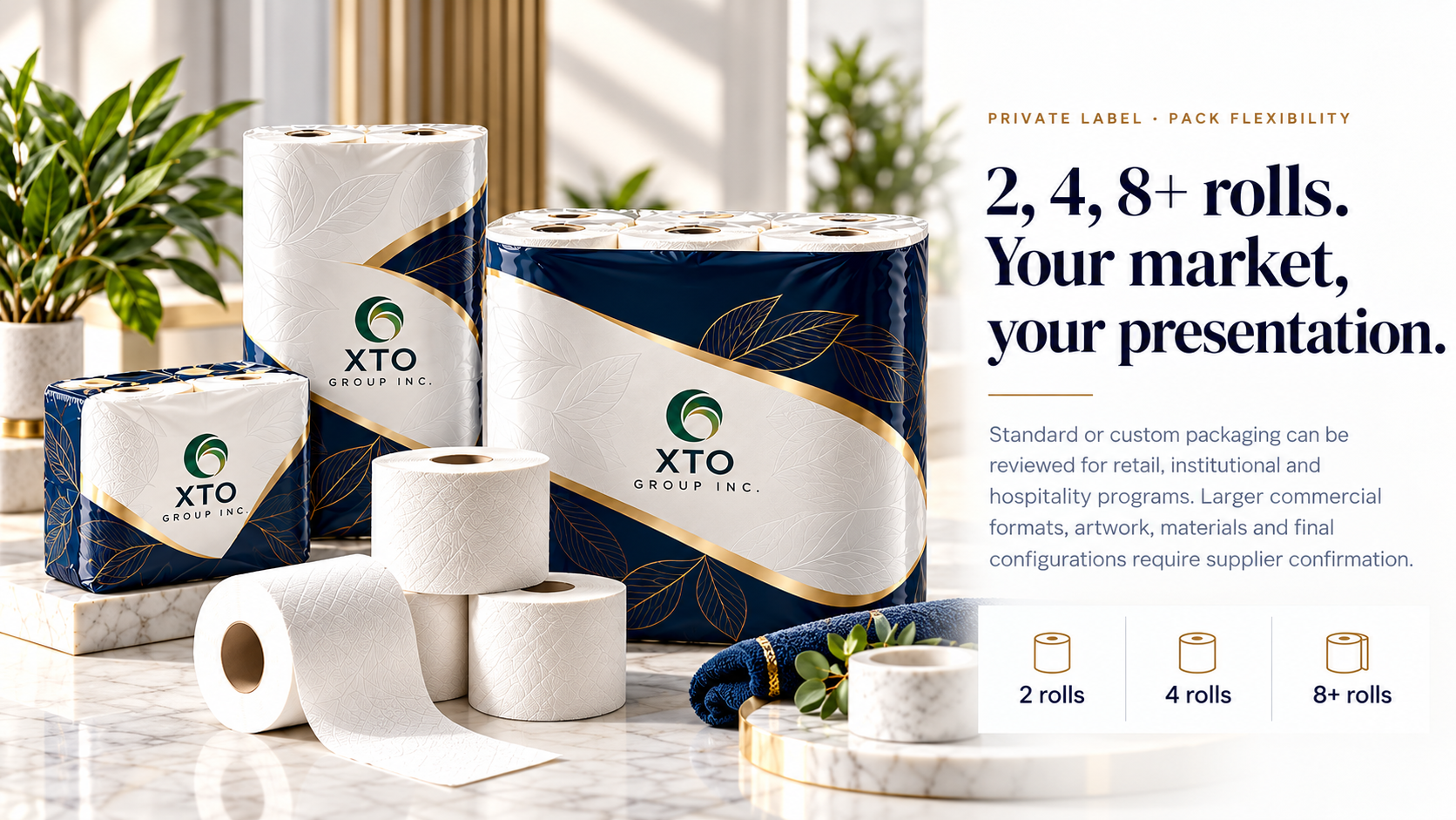 Premium toilet tissue packs prepared for private label programs