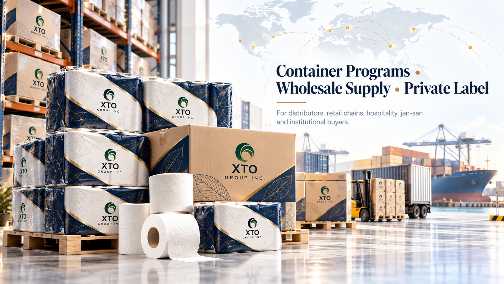 Container-volume toilet tissue logistics program