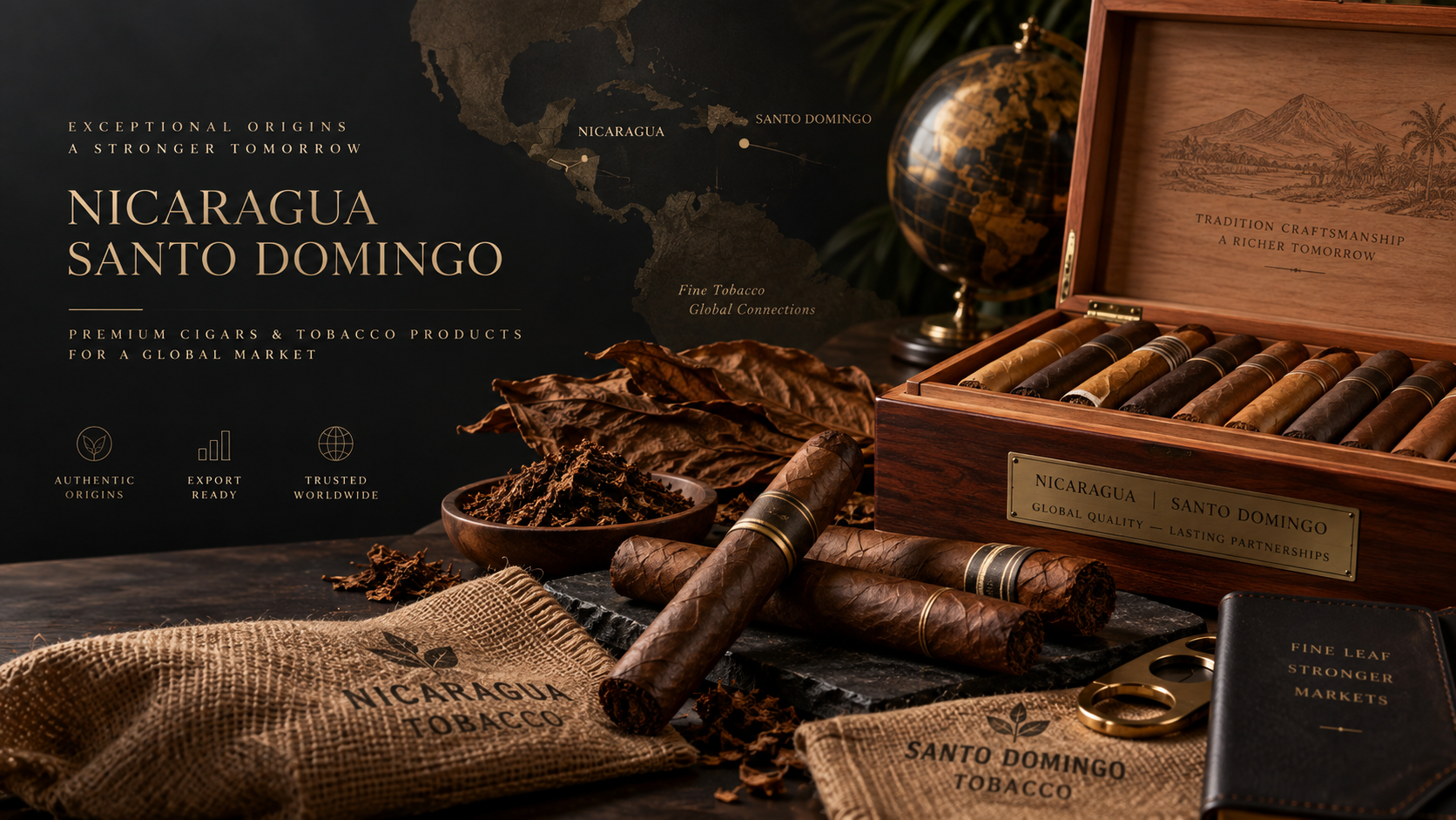 Premium cigars and tobacco products presented for B2B sourcing and private label programs