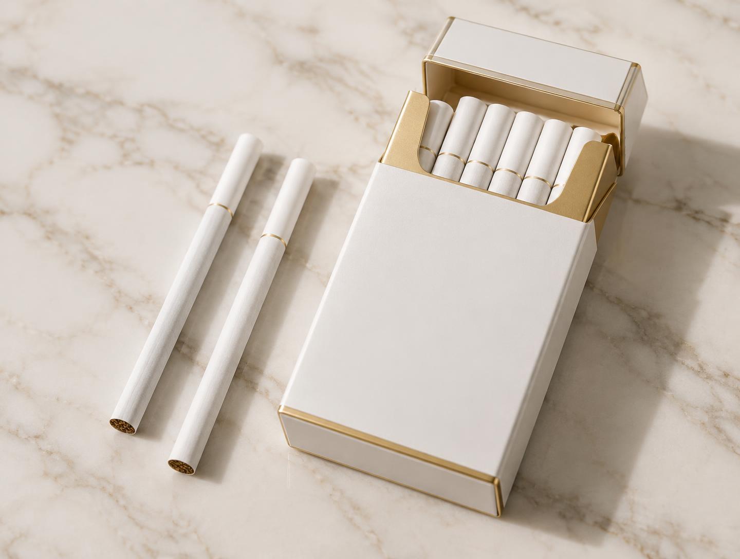 Slim white fine cigarettes with a premium presentation