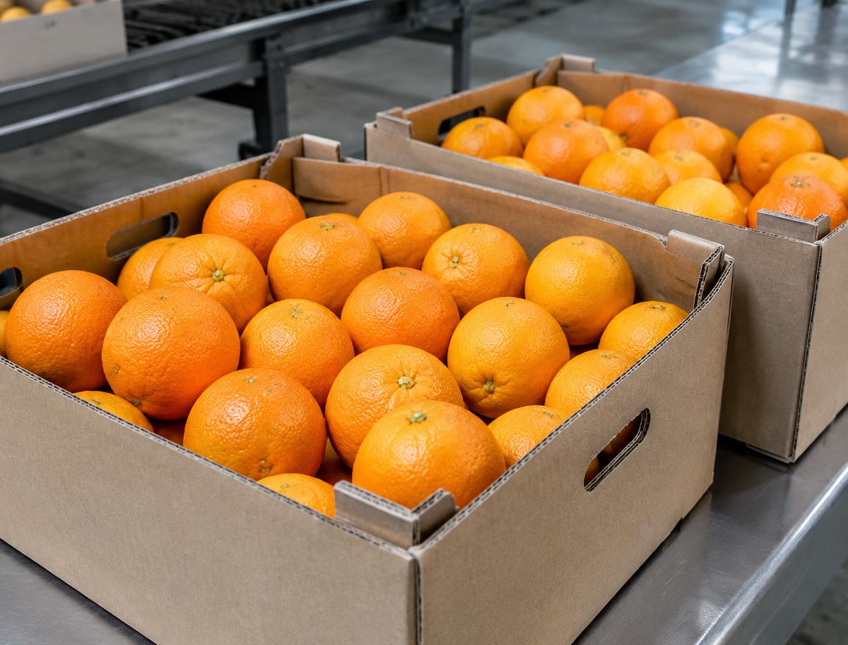 Oranges in cartons shown as an illustrative packing reference