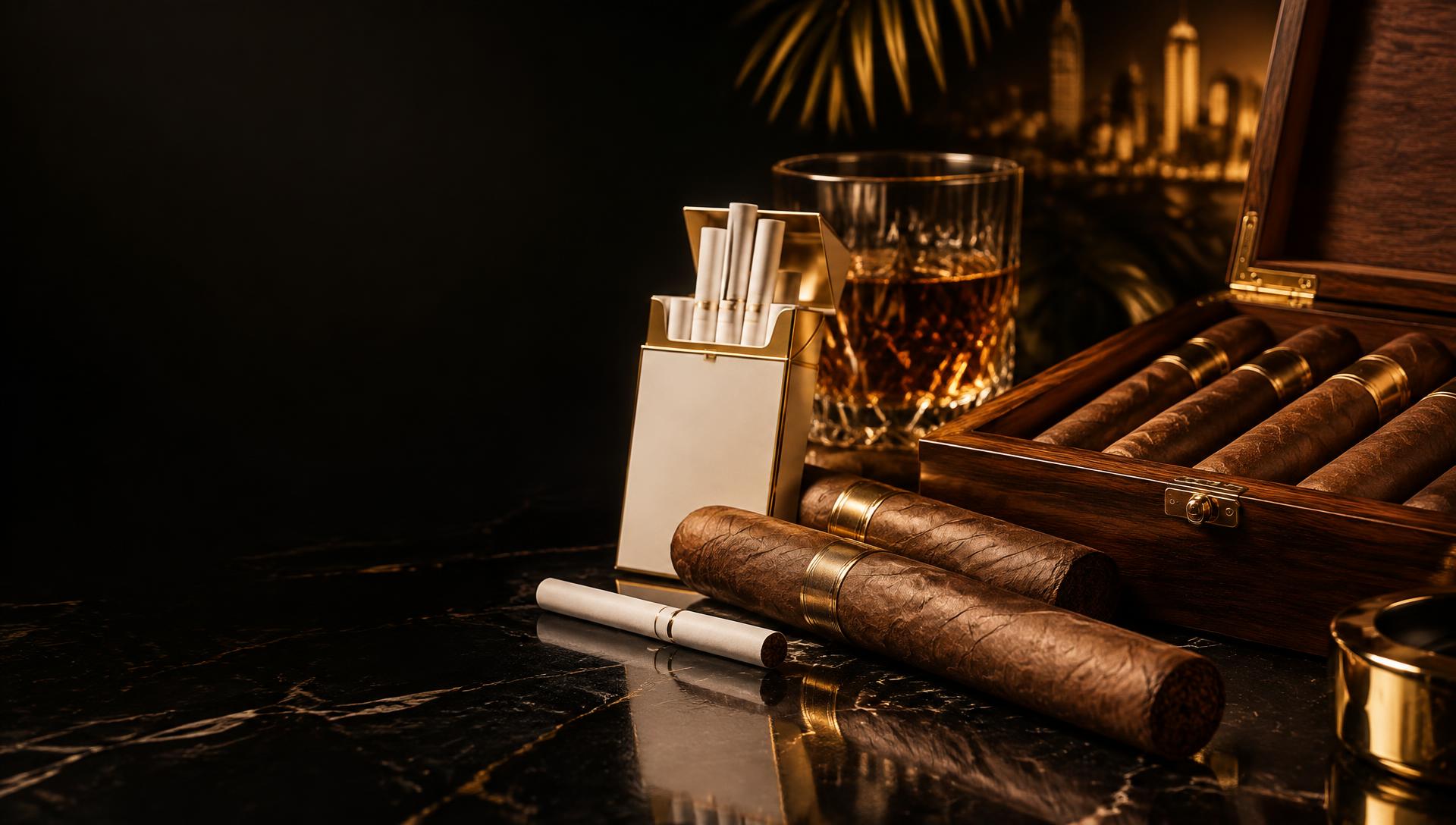 Premium cigars, cigar box and fine cigarettes presented for private label B2B programs